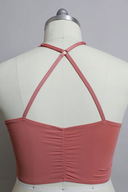 Plus size ruched bralette tank top by Periwinkle Aether showing a comfortable, stretchy fabric with ruched detailing and wide straps.