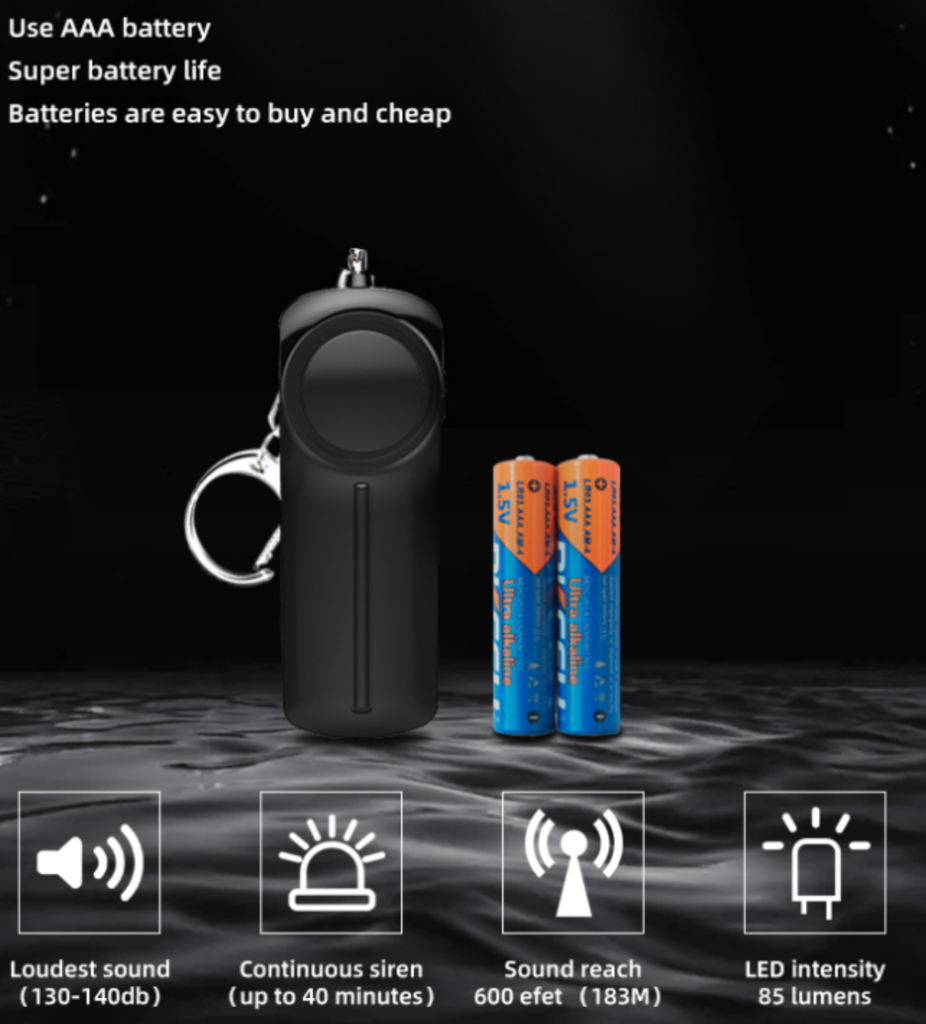 Yellow Pandora self-defense personal alarm keychain with LED light, compact tech accessory for safety and visibility.