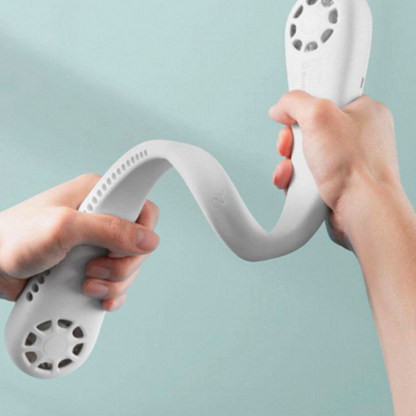 Teal Simba portable mini bladeless neck fan, rechargeable summer cooling fan, tech accessory with sleek design and comfortable fit.
