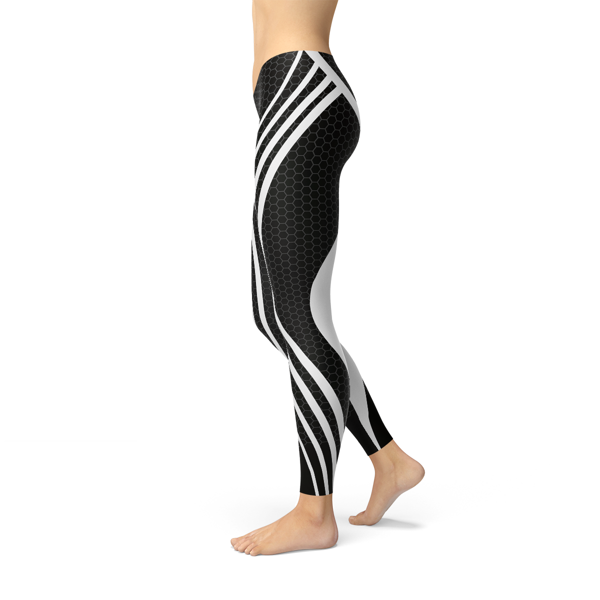 Women’s black Venom leggings by Maroon Sooty, fitted stretch leggings with a sleek black design, shown on a model.