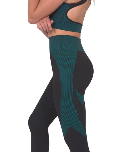 Lazurite Trois Seamless Activewear Leggings in black with blue accents, designed for comfortable workout wear.