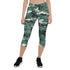 Earth green camo Capri leggings for women by Maroon Sooty, featuring an activewear design with a camouflage pattern.