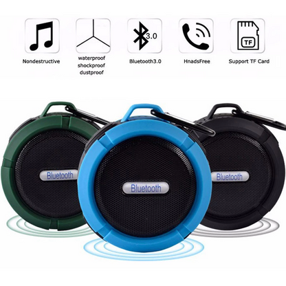 Mini waterproof Bluetooth speaker with suction cup in teal color, designed for portable tech accessories by Teal Simba.