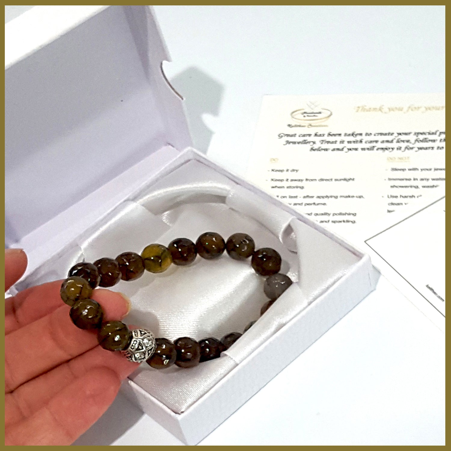 Agate Earthy Tones Bracelet by Maroon Smudge featuring smooth, multicolored agate beads in warm natural shades.