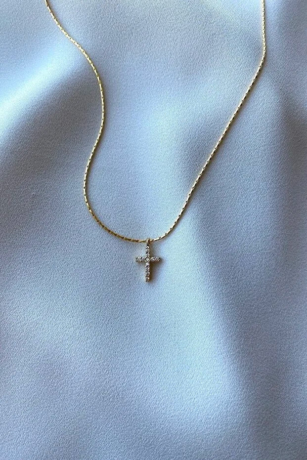 Elegant zircon stone cross necklace for women by Ochre Juniper, featuring a minimal and stylish jewelry design.