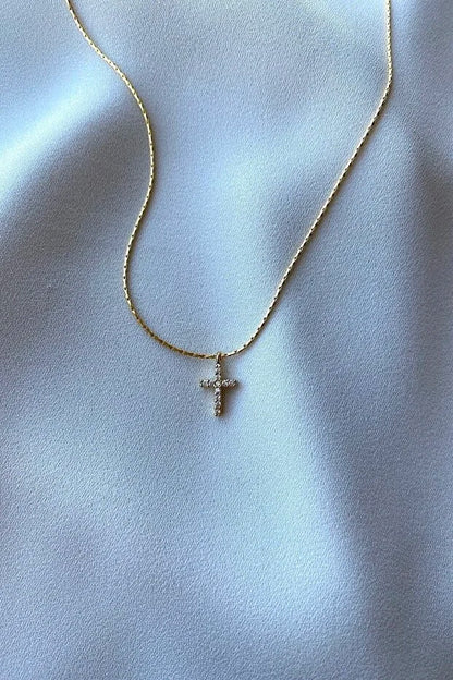 Elegant zircon stone cross necklace for women by Ochre Juniper, featuring a minimal and stylish jewelry design.