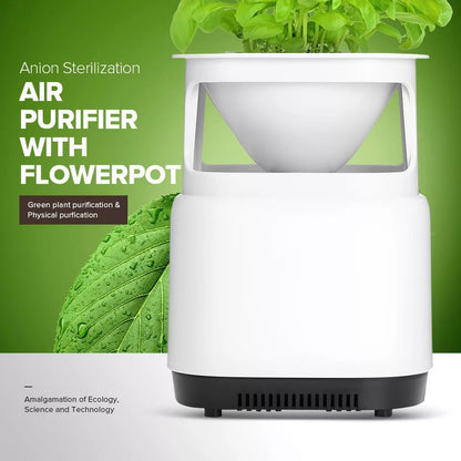 Fuchsia Molly air purifier and plant stand in a home setting, showcasing a sleek modern design with potted plants and air filtration features.