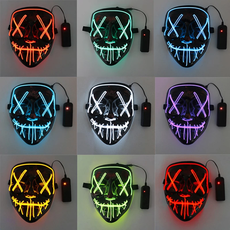 Lilac Milo Halloween neon LED glow mask with vibrant light accents, perfect for cosplay and spooky costume parties.