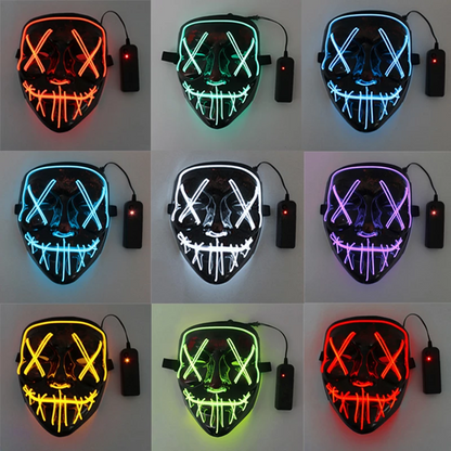 Lilac Milo Halloween neon LED glow mask with vibrant light accents, perfect for cosplay and spooky costume parties.