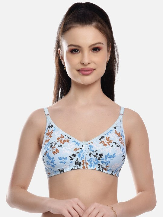 Light blue non-padded cotton floral printed women&