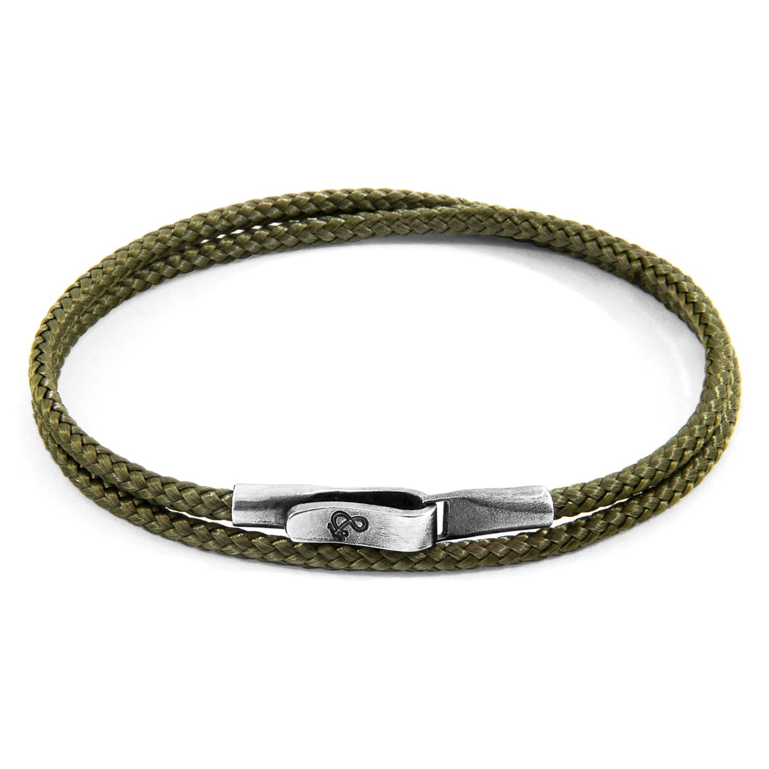 Khaki green Liverpool silver and rope bracelet by Magenta Sooty featuring a stylish, casual design with silver accents and rope details.