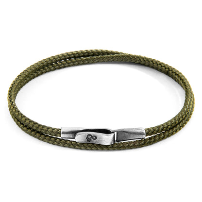 Khaki green Liverpool silver and rope bracelet by Magenta Sooty featuring a stylish, casual design with silver accents and rope details.
