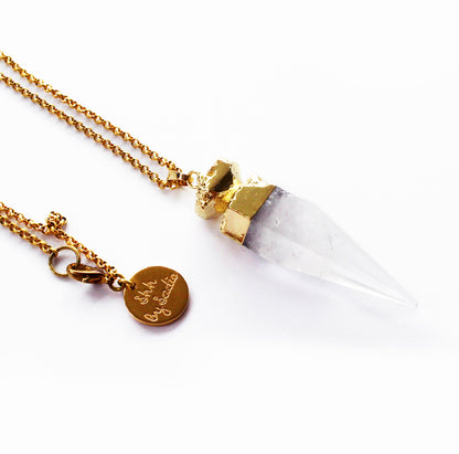 Yellow Athena Glow Necklace featuring a sparkling crystal quartz pendant on a delicate chain.