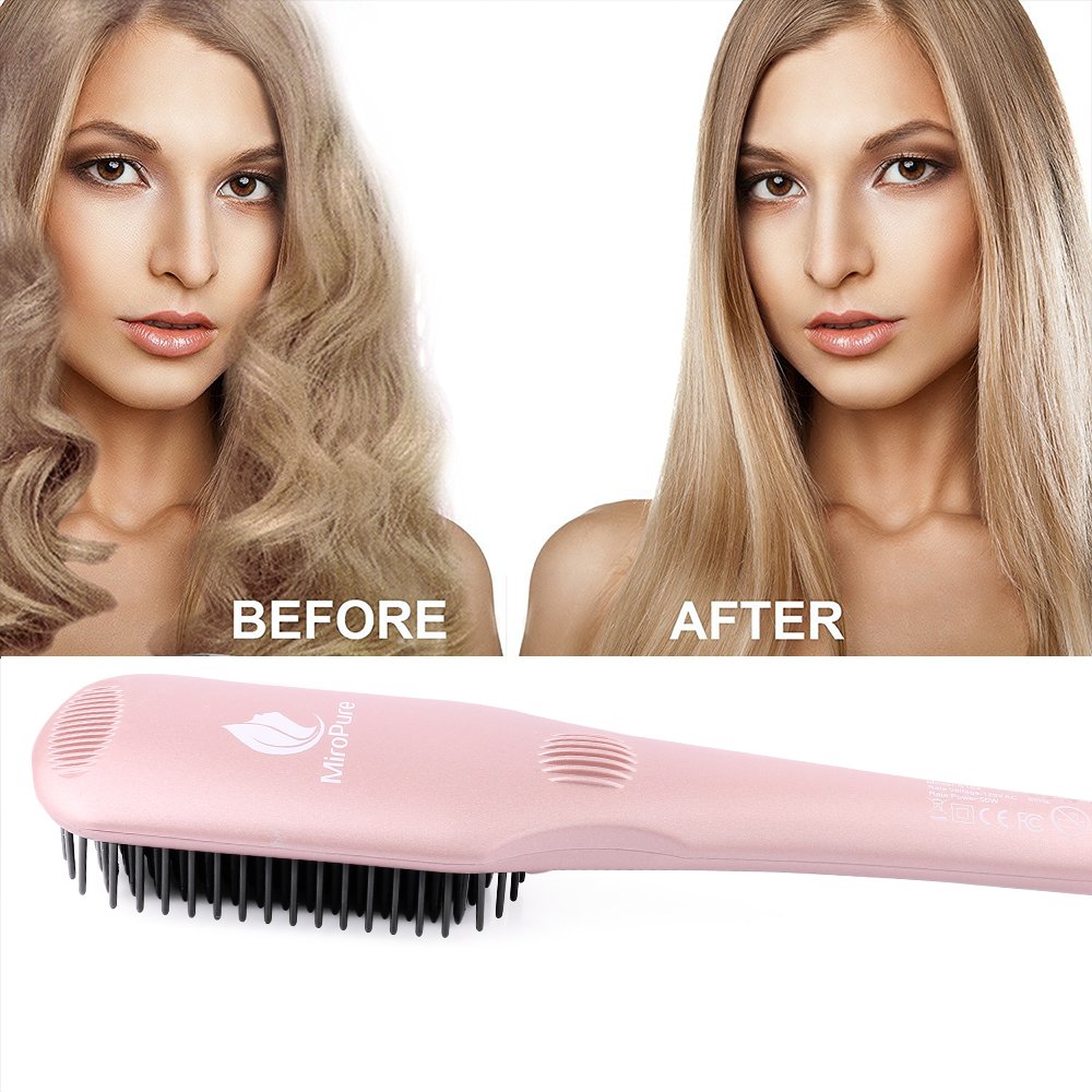 Lilac Milo Miropure 2-in-1 Ionic Hair Straightener Brush for smooth, sleek hair styling with enhanced ionic technology.