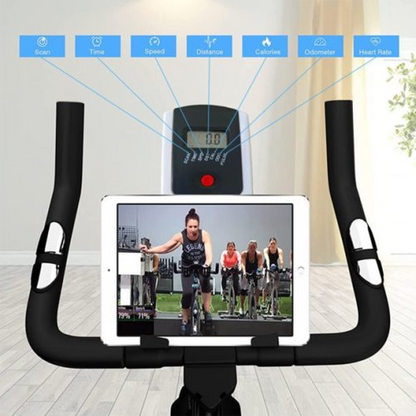 Indoor stationary exercise cycling bike by Lilac Milo for home workouts, featuring a compact design and adjustable seat for comfort