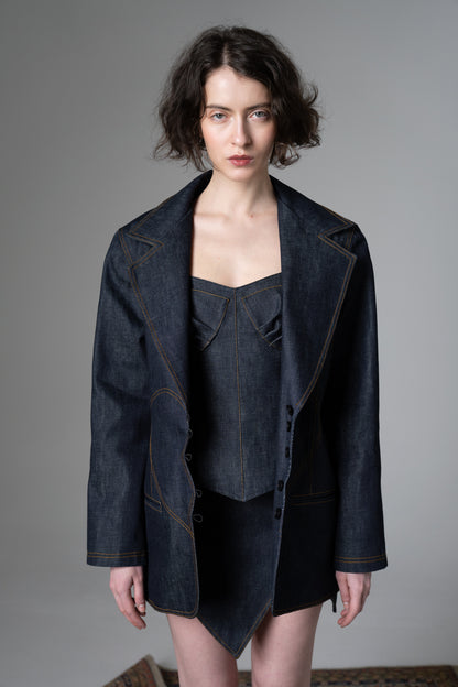 Brown Pontus broken heart denim blazer with distressed detailing, stylish jacket for casual and edgy looks.