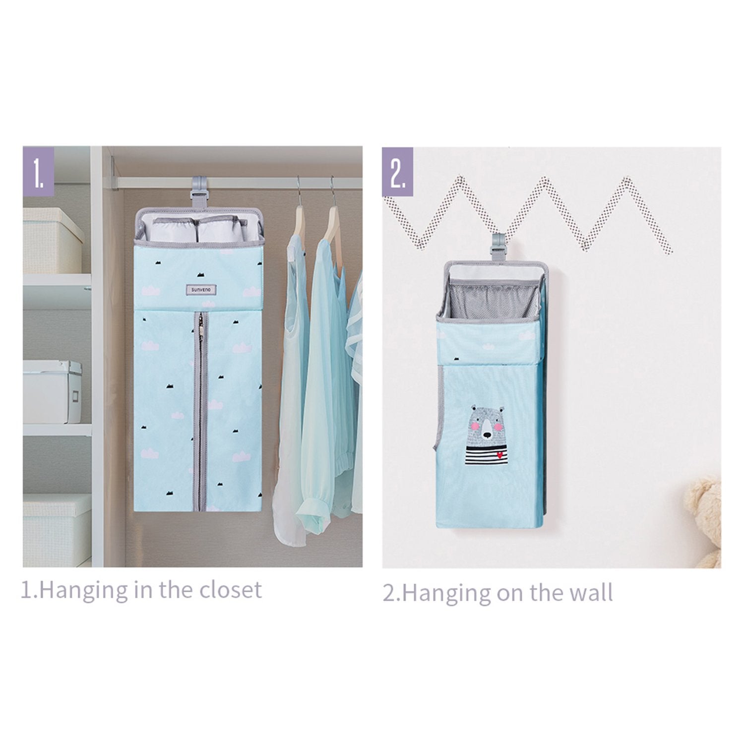 Maroon Chronos baby crib organizer with multiple pockets for nursery decor and baby essentials in a cozy nursery setting.