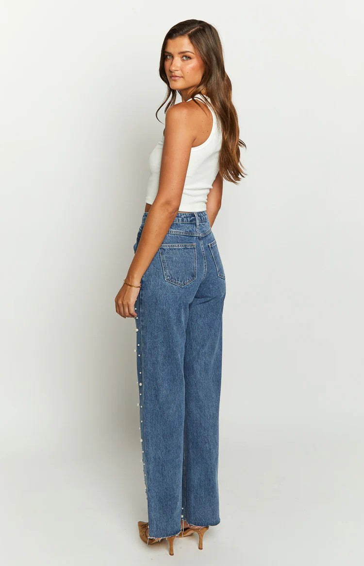 Carmine Juneberry CrossBead™ Denim Haute Edition 25 jeans in dark wash with stylish bead accents and classic five-pocket design.