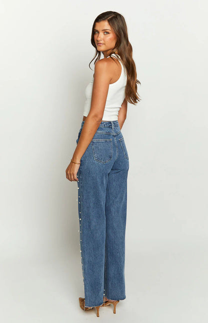 Carmine Juneberry CrossBead™ Denim Haute Edition 25 jeans in dark wash with stylish bead accents and classic five-pocket design.