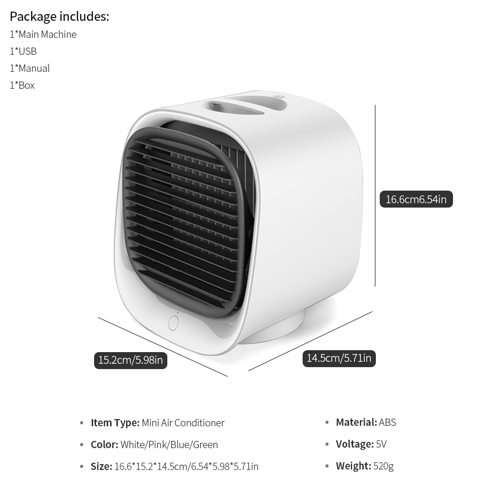 Teal Simba portable USB air cooler fan, mini desktop air conditioner for home and garden use, compact and easy to carry.