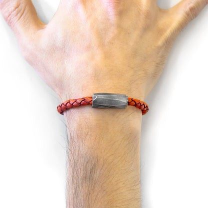 Amber red Hayling silver and braided leather bracelet by Magenta Sooty, featuring a combination of silver accents and leather weaving.