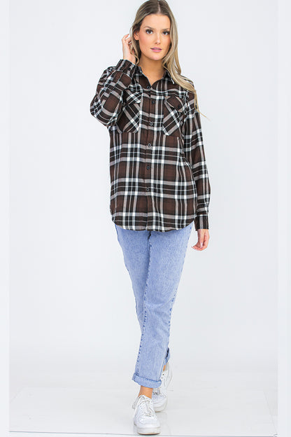 Lime Milo oversized boyfriend plaid checkered flannel top with relaxed fit and button-up front, casual and stylish for everyday wear.