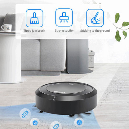 Teal Simba automatic sweeping robot vacuum cleaner cleaning hardwood floor in a modern home interior.