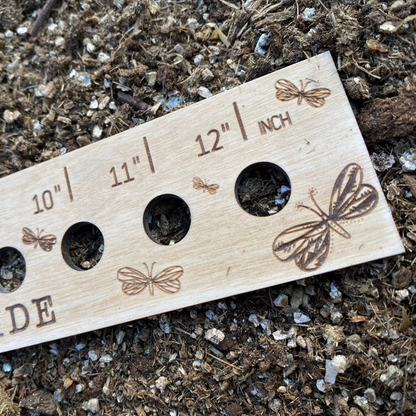 Cerise Almond Butterfly Garden Seed Spacing Ruler showing measurement marks for planting butterfly garden seeds.