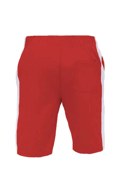 Lime Milo SINGLE STRIPE Shorts in blue and white with adjustable waistband and relaxed fit, shown on a hanger.