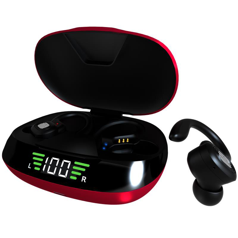 Teal Simba LED display TWS Sport Bluetooth V5.0 headset with sleek design, compatible with iPhone and Huawei smartphones.