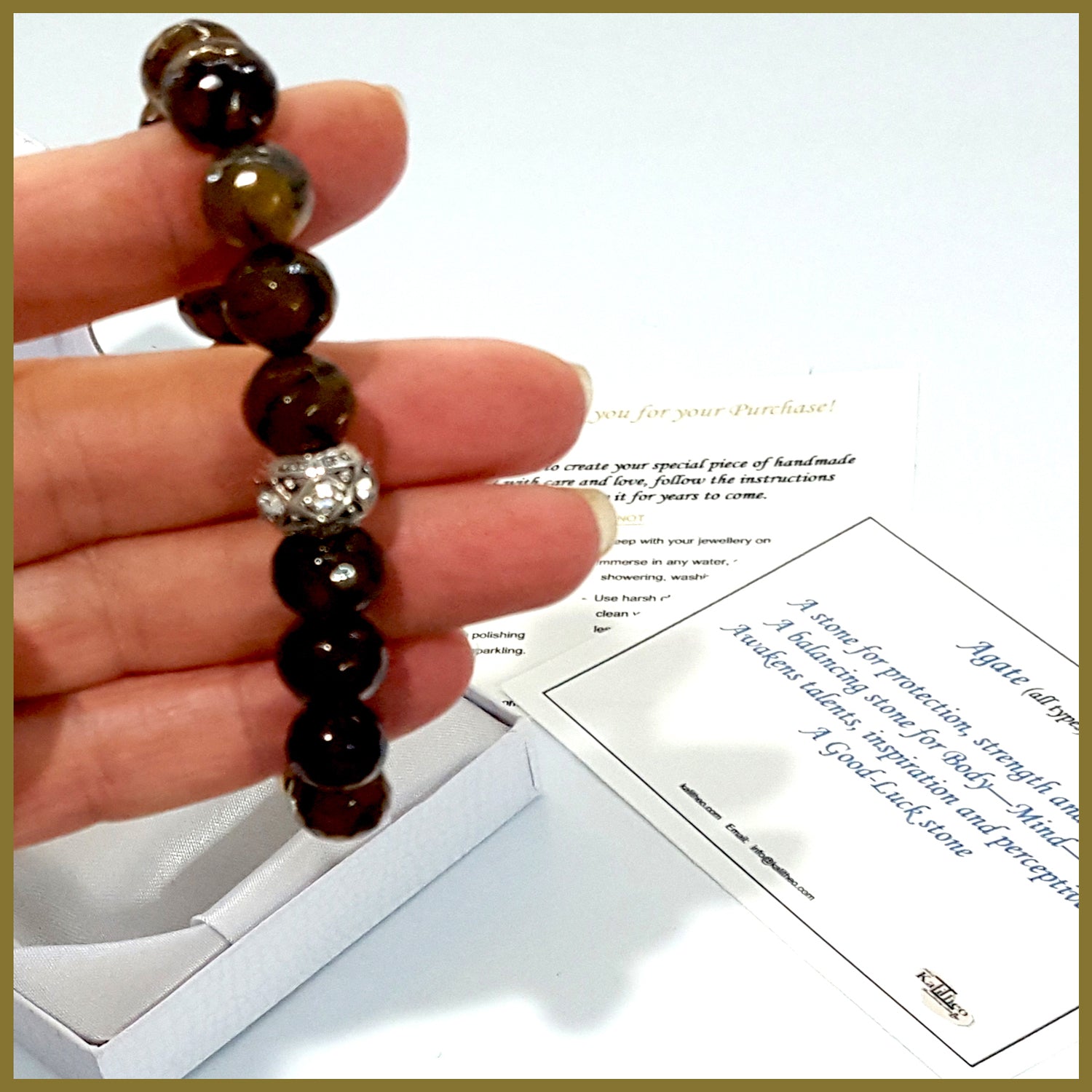 Agate Earthy Tones bracelet by Maroon Smudge featuring natural stone beads in warm, earthy colors on a stretch band.