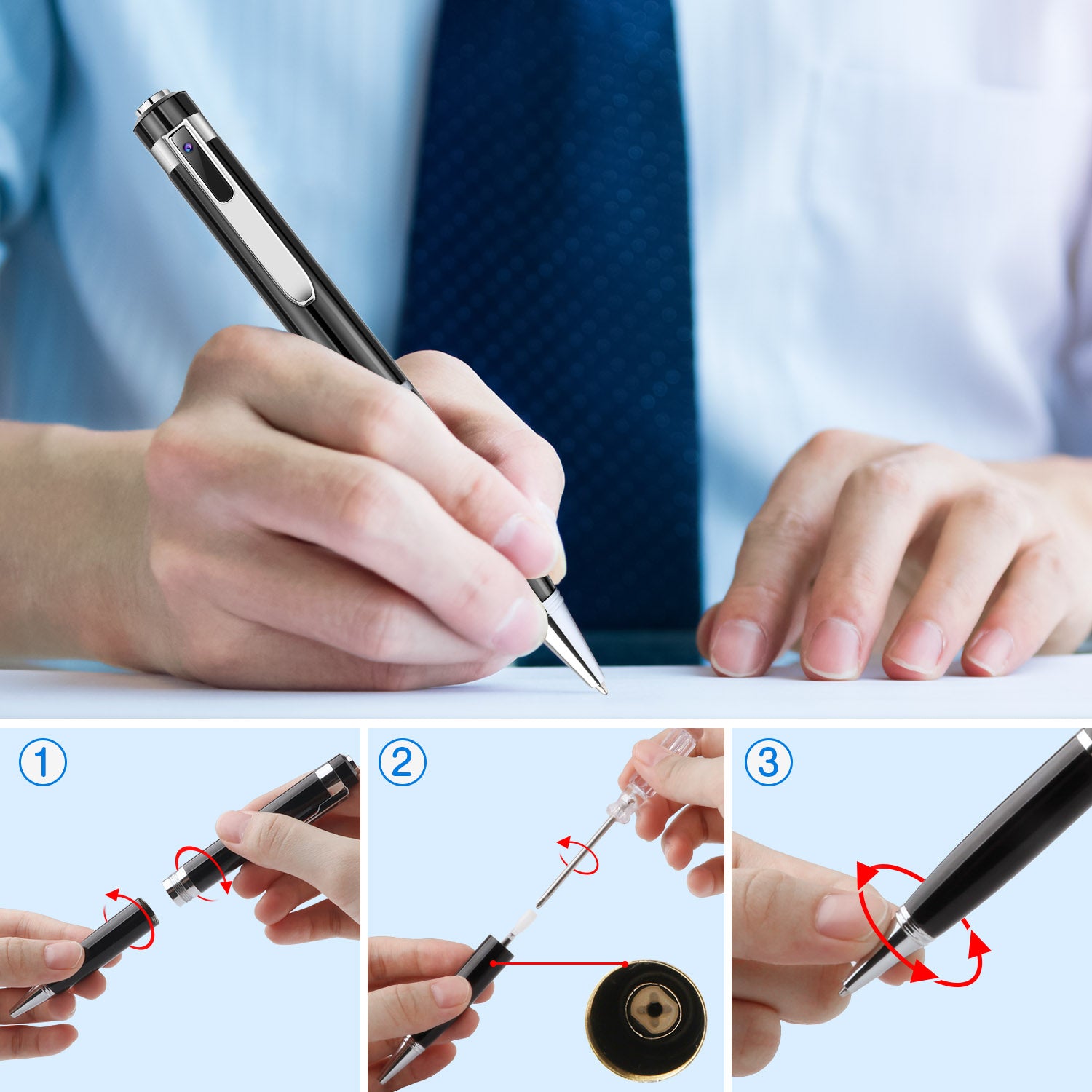 Teal Simba 1080P HD mini camcorder sports DVR pen with hidden camera, compact audio and video recording device.