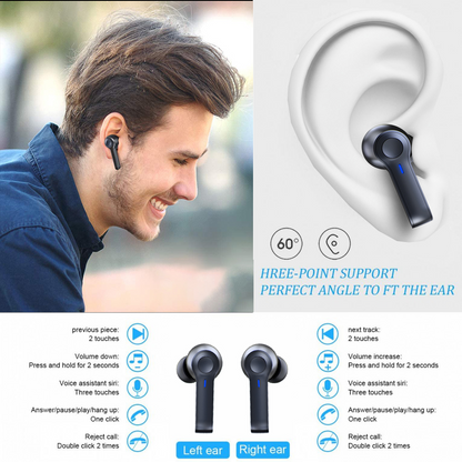 Teal Simba LED display wireless earbuds with TWS 5.0 Bluetooth technology, showing the charging case and earbuds inside.
