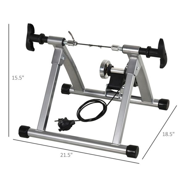 Indoor magnetic bike trainer stand by Taupe Shadow with 5 resistance levels, designed for bicycle training and fitness workouts.