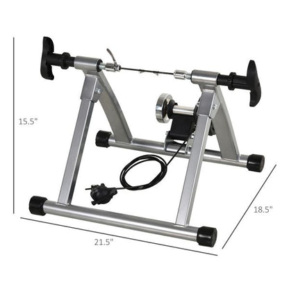 Indoor magnetic bike trainer stand by Taupe Shadow with 5 resistance levels, designed for bicycle training and fitness workouts.