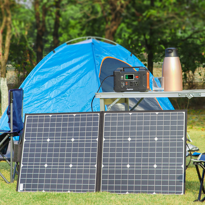 Lilac Milo 200W portable power station with 50W 18V solar panel, outdoor camping and emergency power backup device