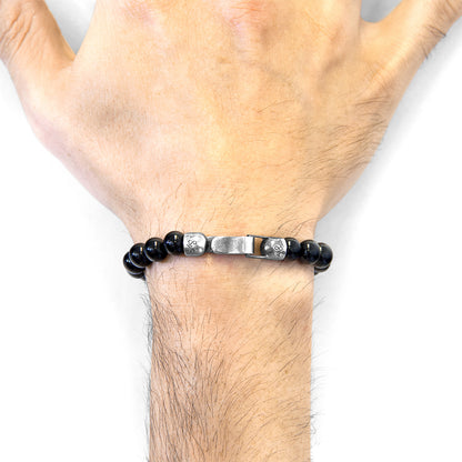 Black Onyx and stone beaded bracelet with silver accents from Magenta Sooty, featuring a stylish, handcrafted jewelry design.