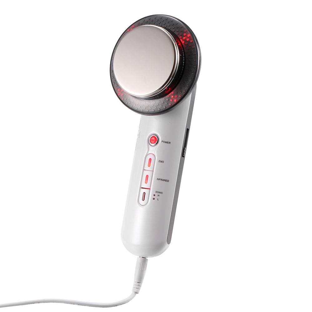 Teal Simba ultrasound body face lift massager for slimming and skin tightening, shown in use on a person&