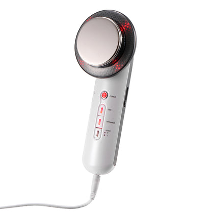 Teal Simba ultrasound body face lift massager for slimming and skin tightening, shown in use on a person&
