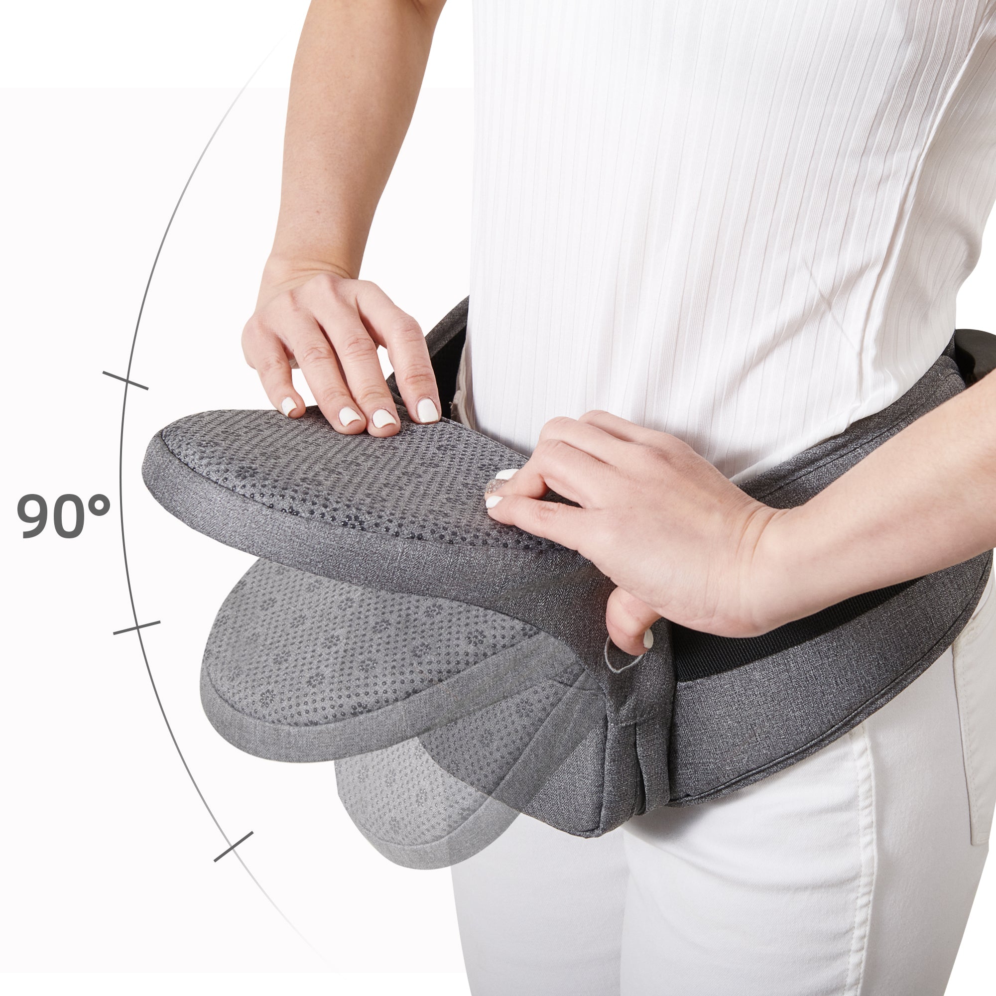 Maroon Chronos collapsible hipseat carrier for kids and babies, shown in a compact, foldable design for easy carrying and storage.