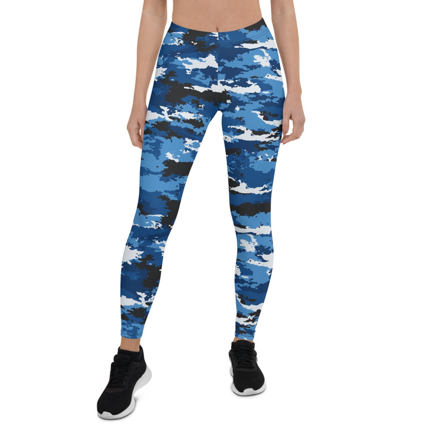 Blue camo sports leggings by Maroon Sooty featuring a fitted design and elastic waistband for active wear.