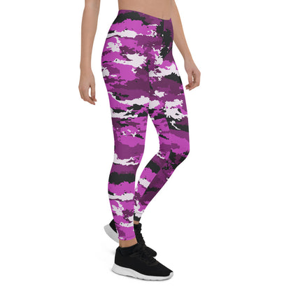 Pink and purple camo activewear leggings for women by Maroon Sooty, featuring a stylish camouflage pattern and comfortable fit.