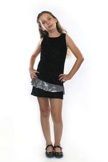 Kids and babies Luna glitter velvet dress by Sky Blue Beech featuring shimmering velvet fabric and a stylish, comfortable design.