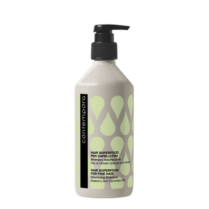Pink Misty Contempora Volumizing Shampoo for fine hair with a sleek bottle and fresh, clean design, ideal for adding volume.