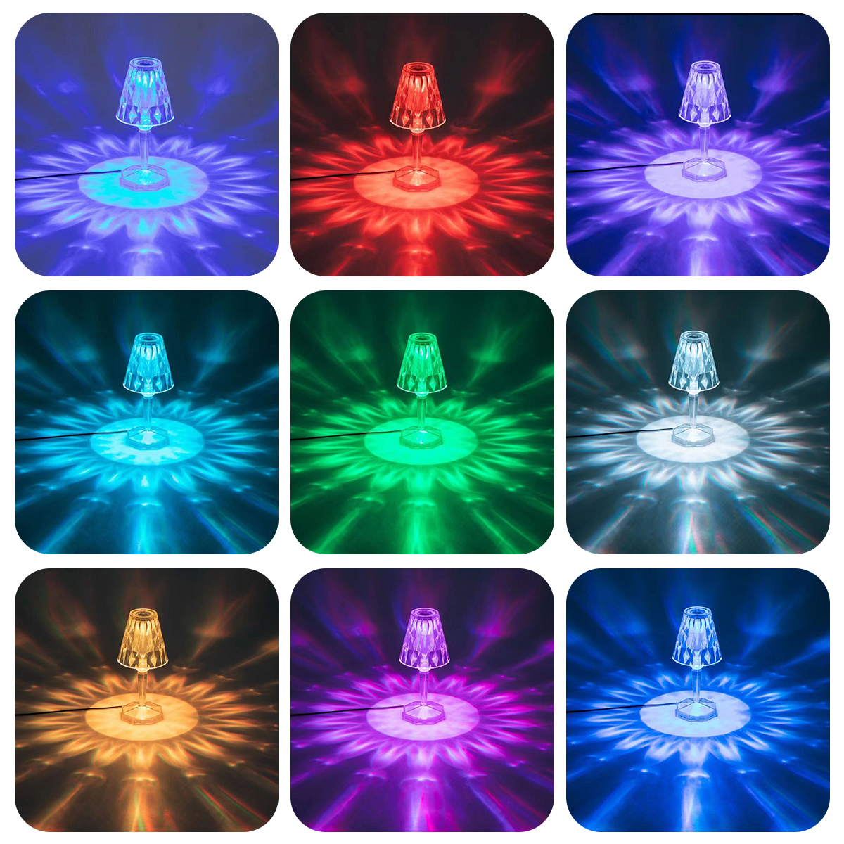 Lilac Milo diamond-shaped acrylic RGB desk lamp with remote control, modern lighting decoration for desks and tables