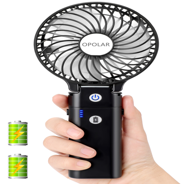 Lilac Milo portable 5200mAh power bank with built-in USB fan, compact handheld tech accessory for on-the-go cooling and charging.