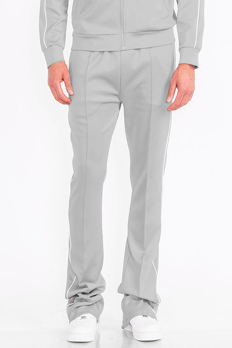 Mens side pipe stacked flare activewear pants from Lime Milo, featuring a fitted waistband and stylish flare leg design.