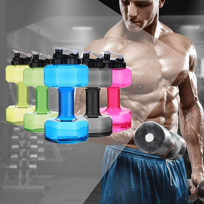 Fuchsia Molly funny dumbbell-shaped water bottle with a playful design, suitable for fitness and hydration needs.
