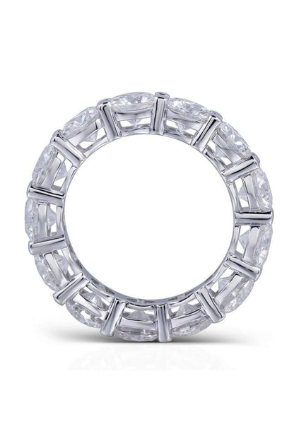 Sterling silver oval cubic zirconia band ring with polished finish, featuring a sleek, elegant design.