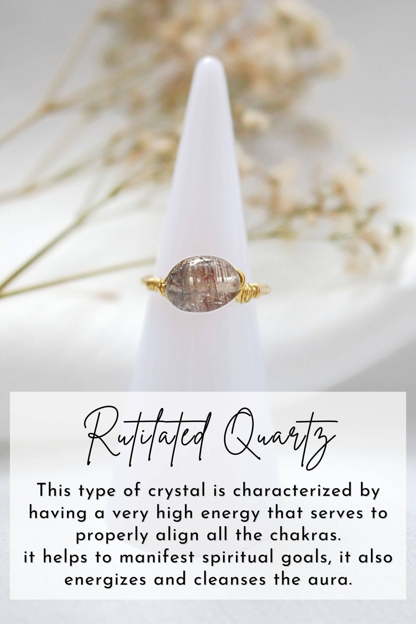 18K gold ring featuring natural crystals, handcrafted in a wire-wrapped solitaire design by Ultramarine Birch.